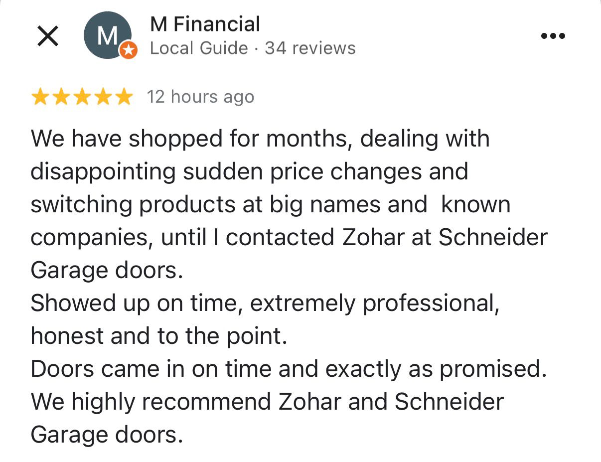 Schneider Garage Door customer review 2